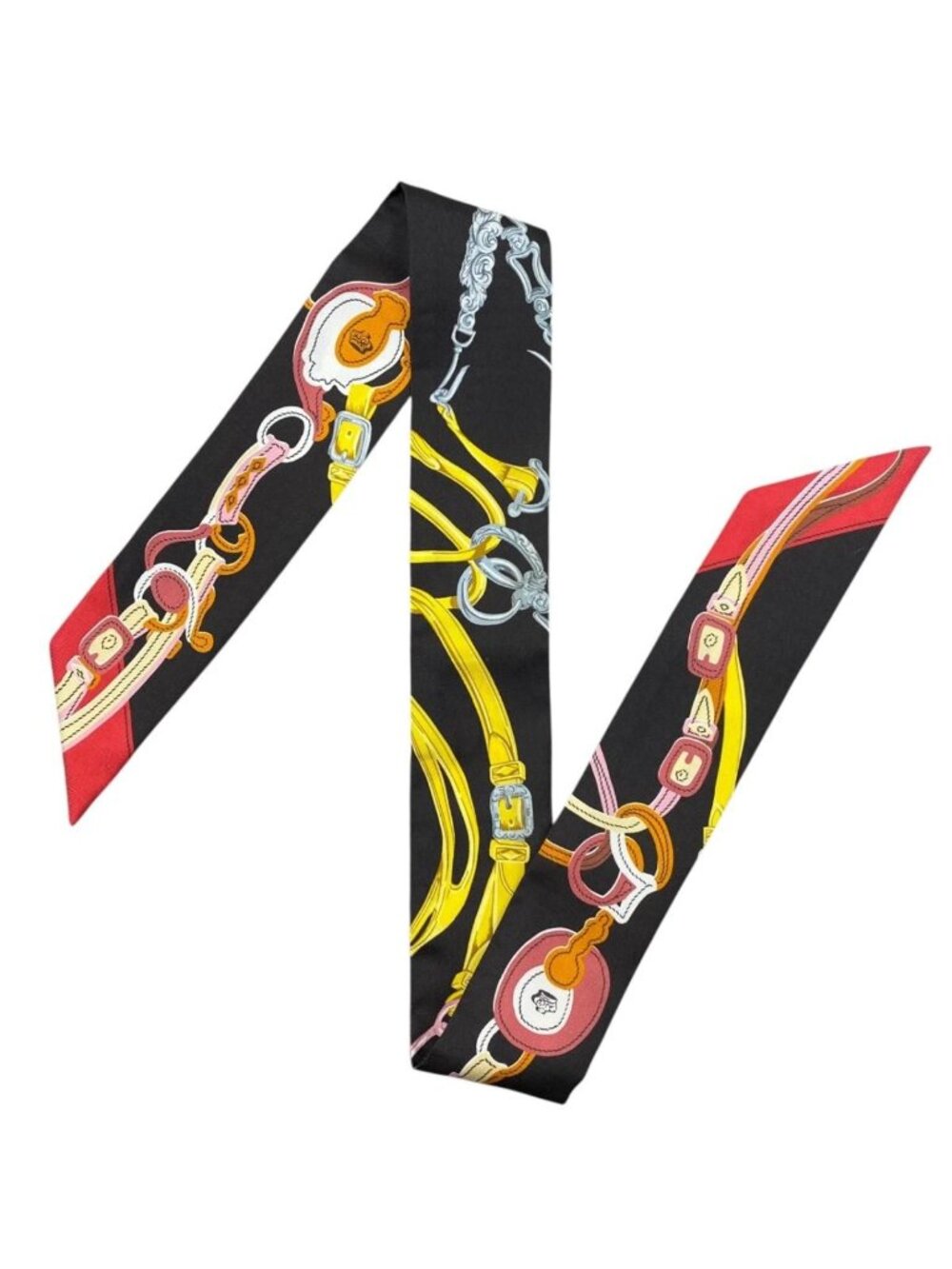 Hermes Silk Scarf Twilly Brides de Gala Black Yellow Applique Pique